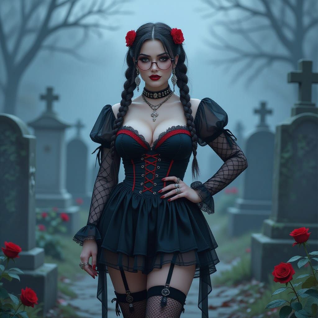 Flirtatious Goth Girl in Cemetery: Dark Fantasy Concept Art