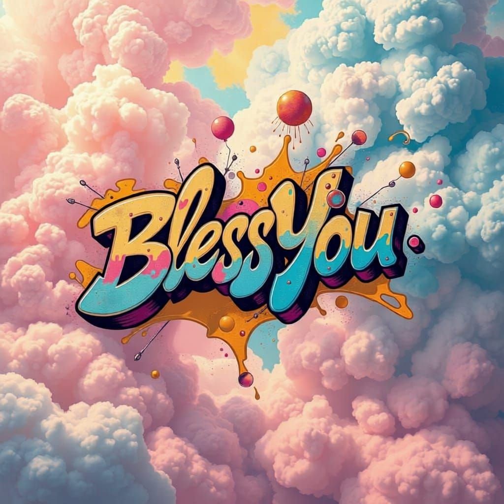 Graffiti Style "Bless You" in Dreamlike Sky