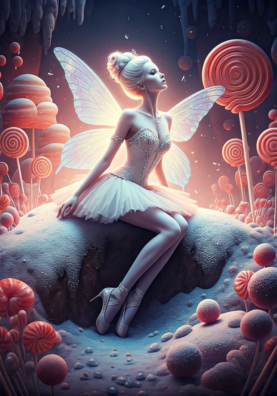 Sugarplum Faerie in Vibrant, Fantastical Candy Landscapes