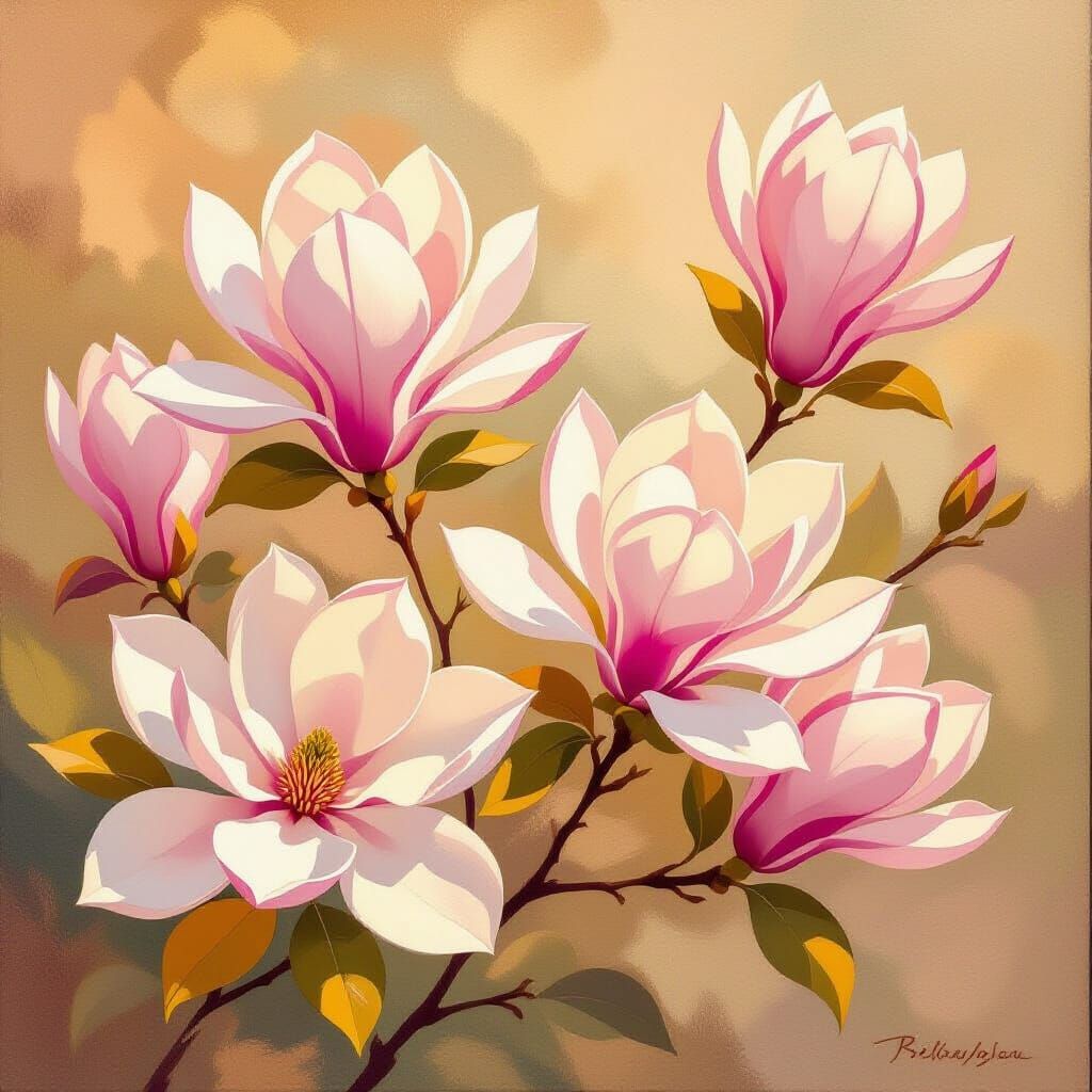 Impressionistic Magnolia Blossoms in Golden Light
