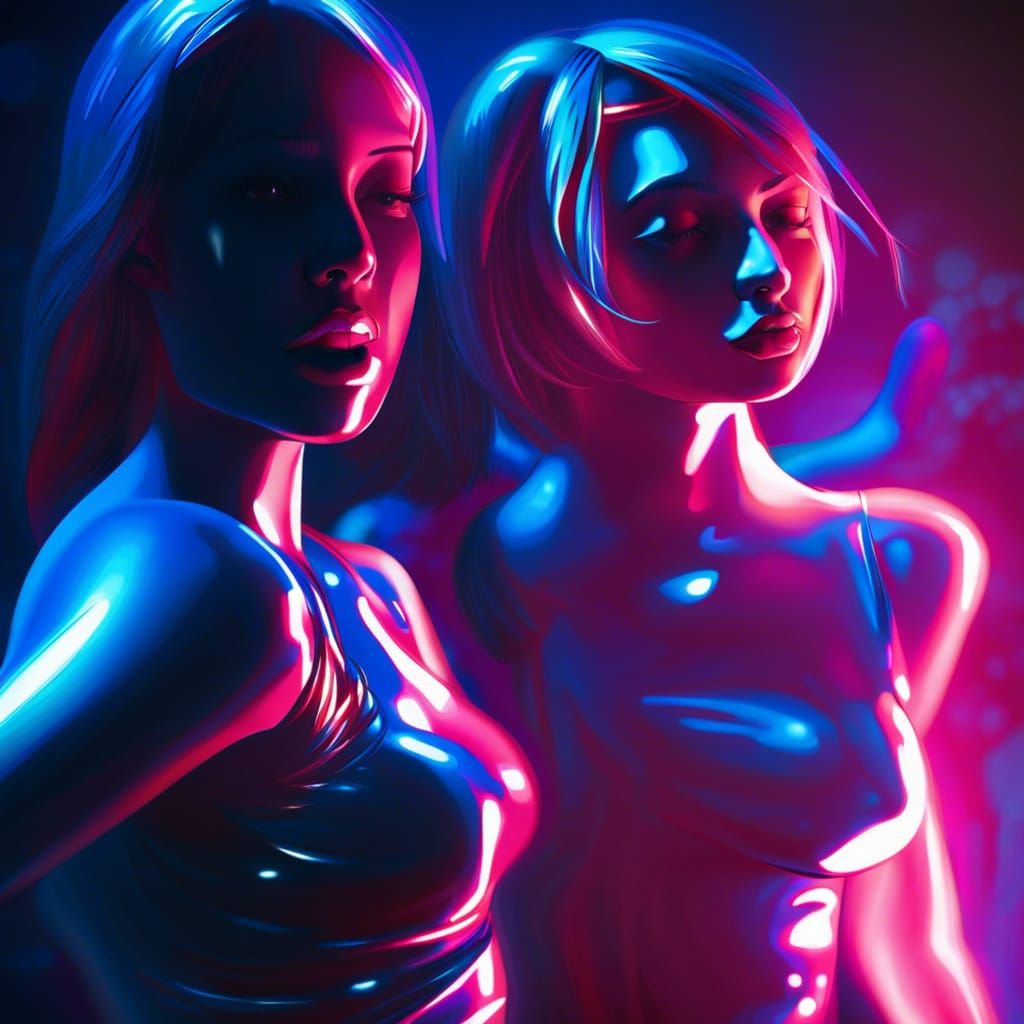 Nightclub Dancers in Latex with Blue Lighting