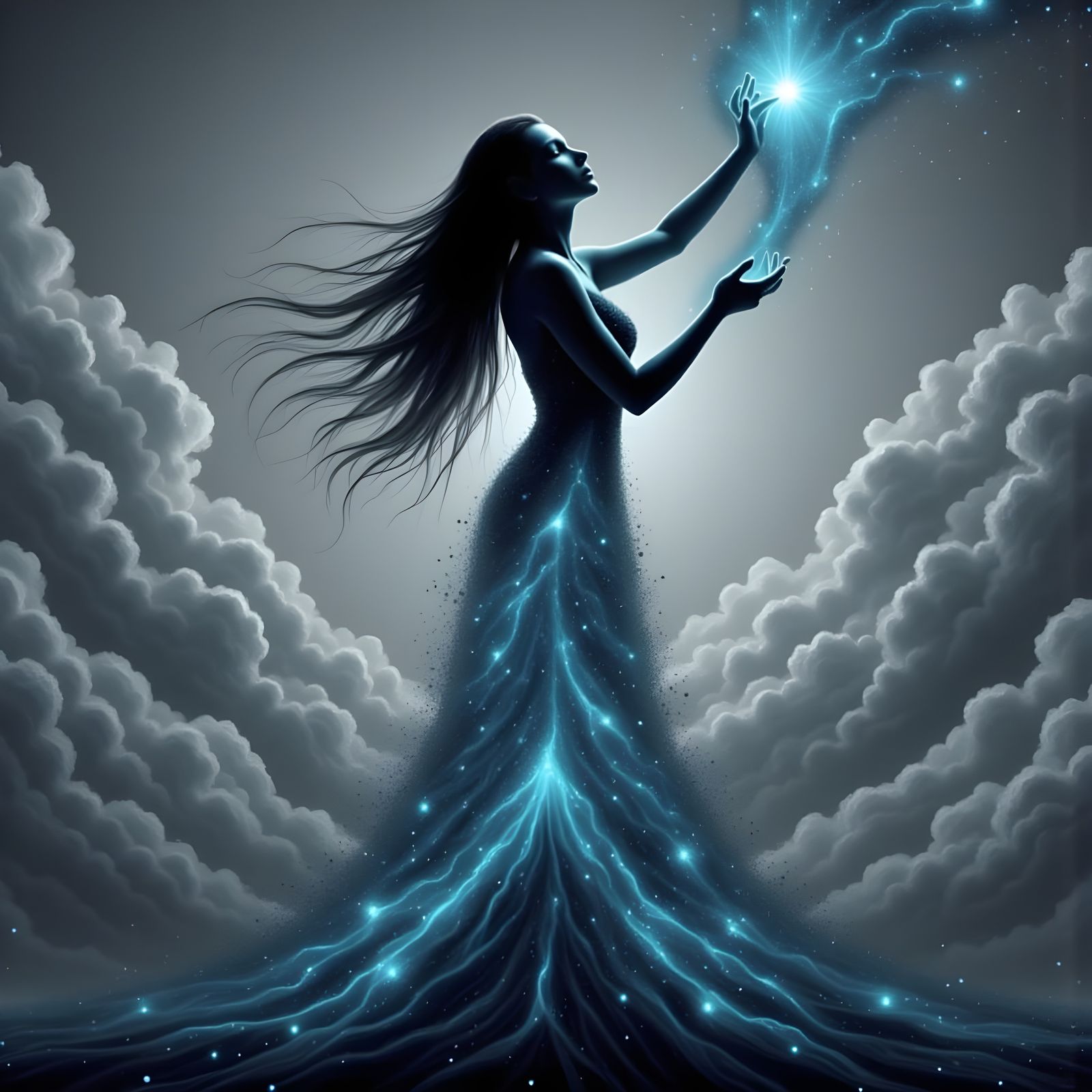 Woman's Silhouette Erupts into Cosmic Galaxy