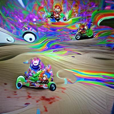 Psychedelic Kart Race in Digital Art Style