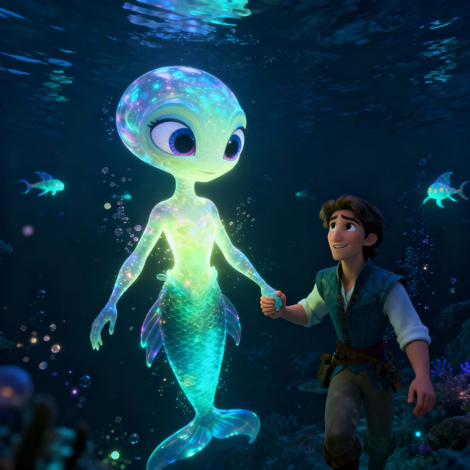 Disney Alien Mermaid and Human Traveler Underwater