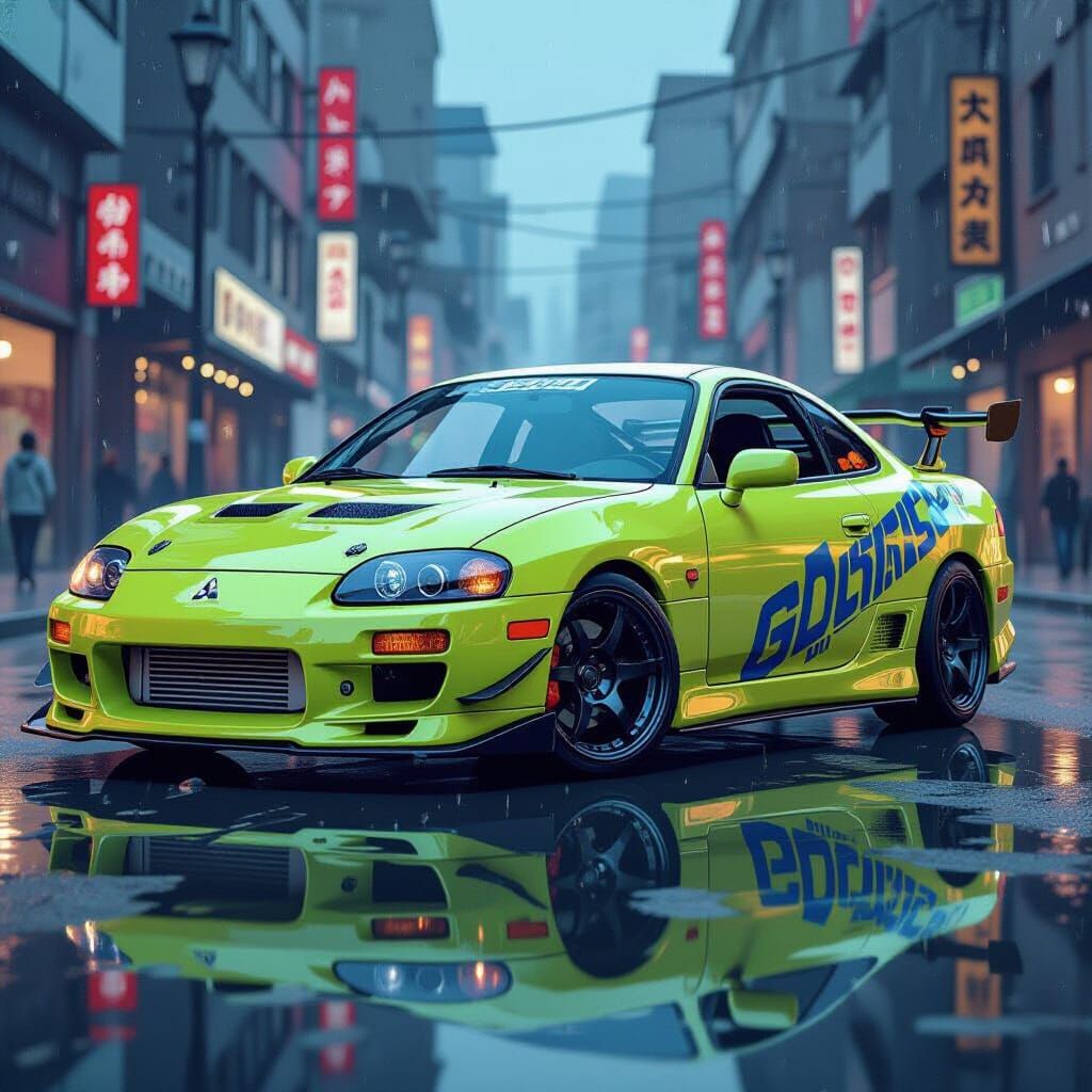 Lime Green Mitsubishi Eclipse with Graffiti Art
