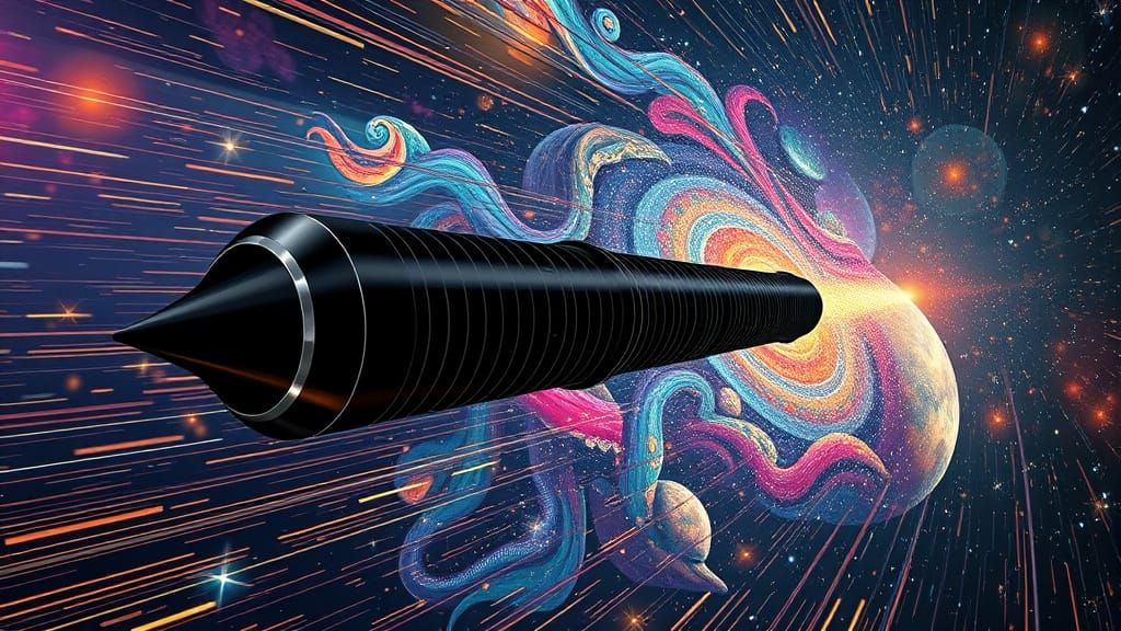 Starship Races Through Plasma Vortex: Klimt-Inspired Sci-Fi