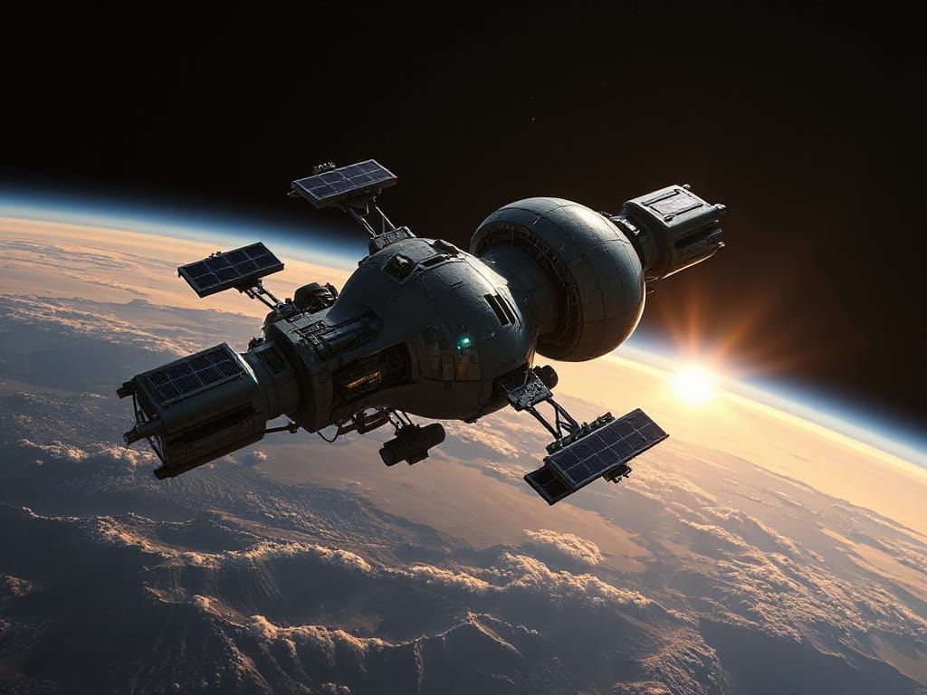 Futuristic Space Station Orbiting Gas Giant Planet