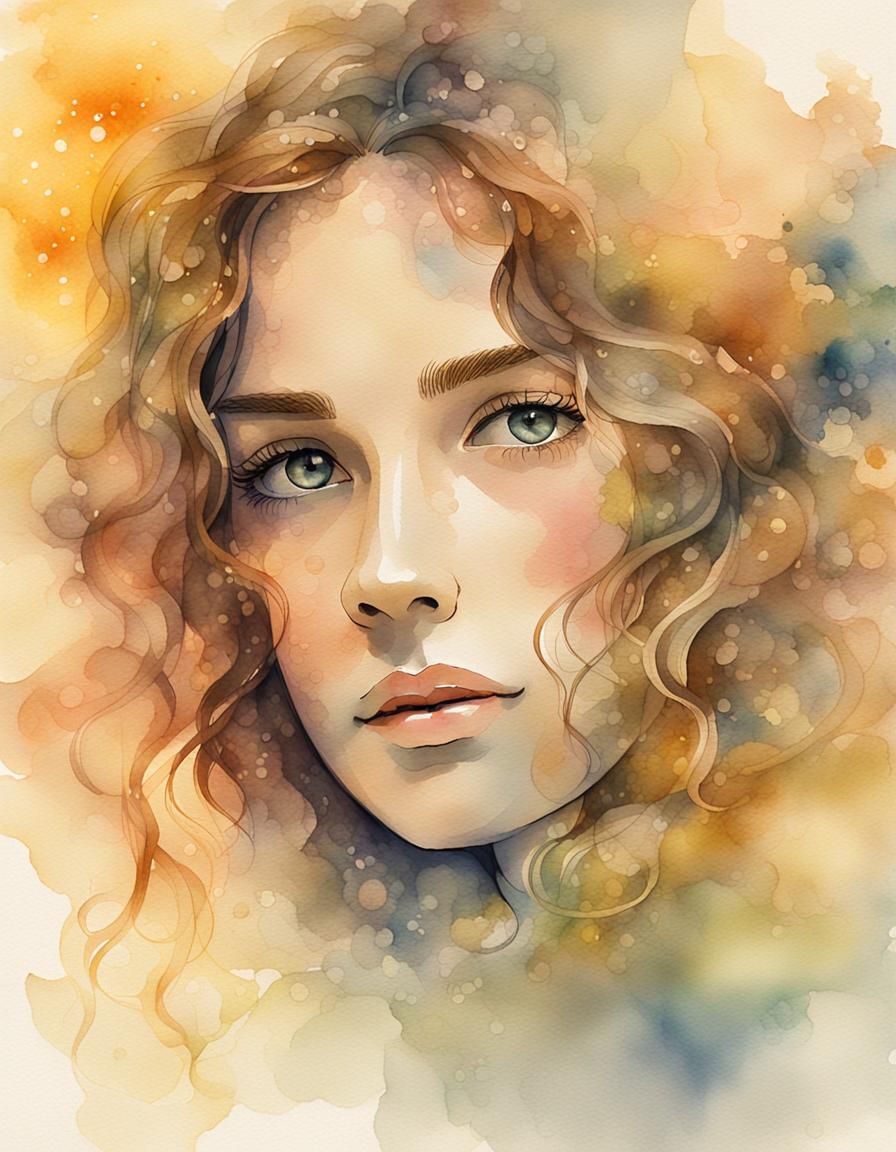 Ethereal Watercolor Portrait of a Beautiful Woman