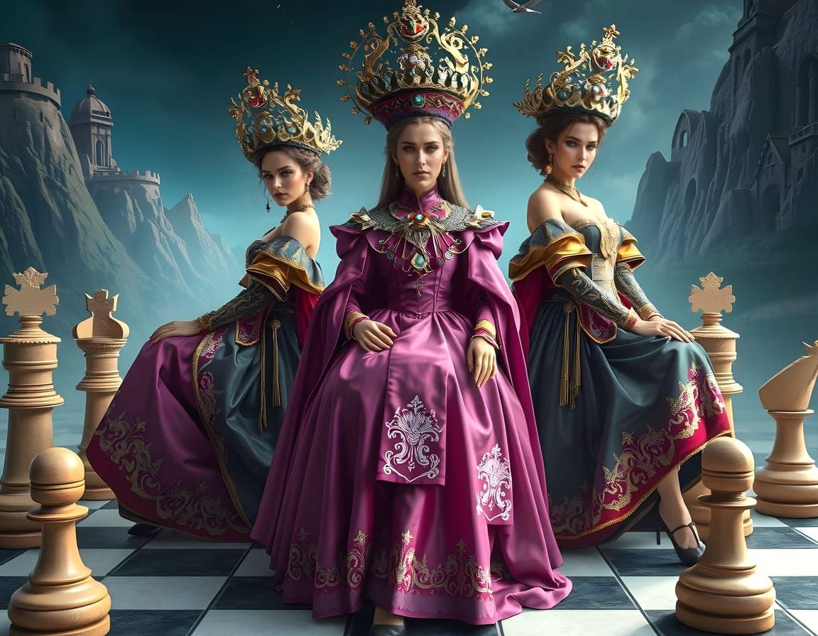 Surreal Fantasy Chess Queens in Vibrant Color