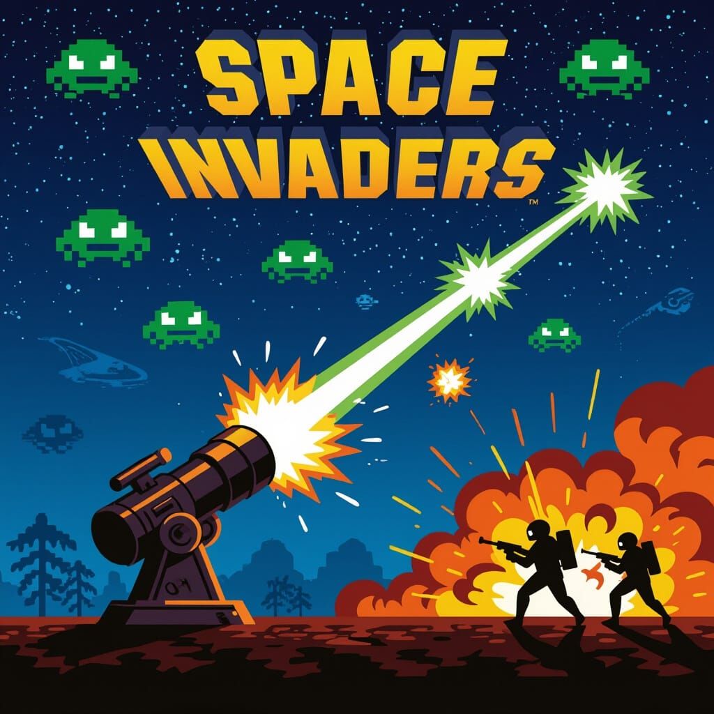 Retro Space Invaders Video Game Cover Art