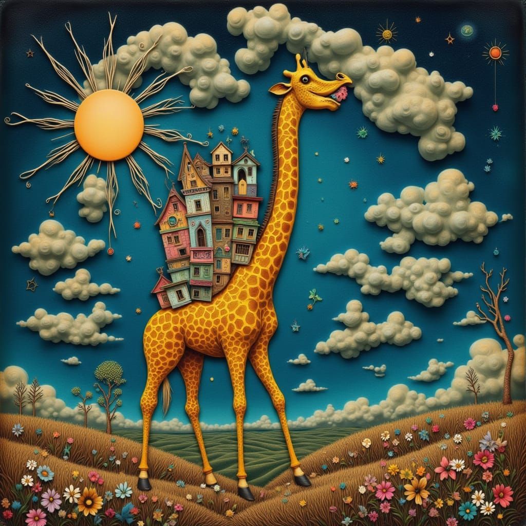 Whimsical Giraffe with Integrated Housing in Art Nouveau Sty...