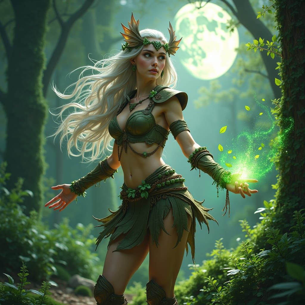 Woodelf Ranger Casting Plantgrowth Spell in Magical Forest