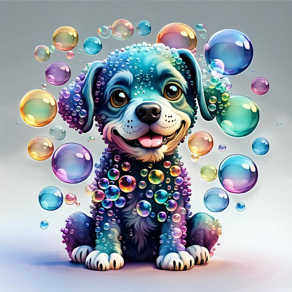 Fantasy Bubble Dog in Cartoonish Style