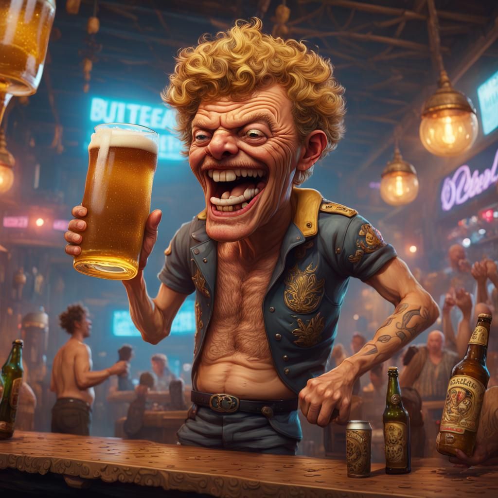 Humorous Butthead Dude at a Beer Party