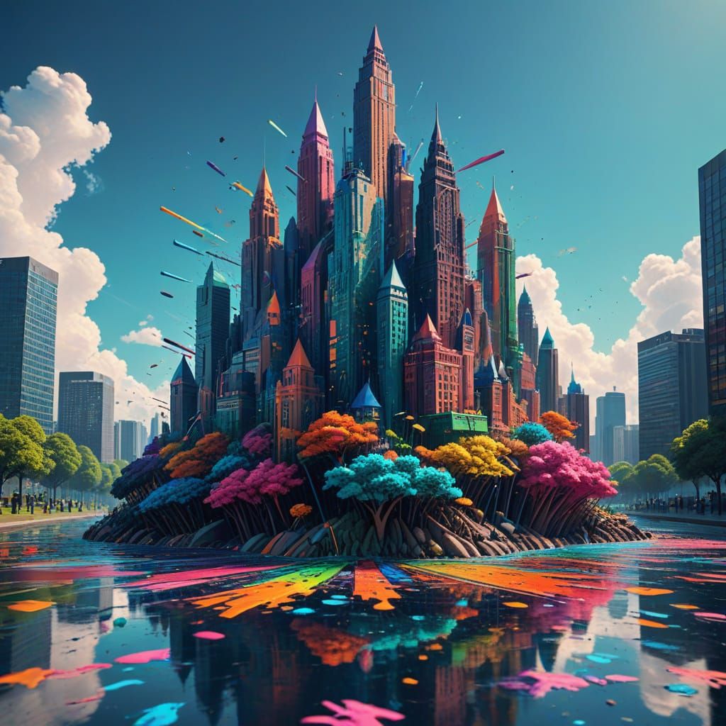 Crayon City on Floating Island in Graffiti Art Style