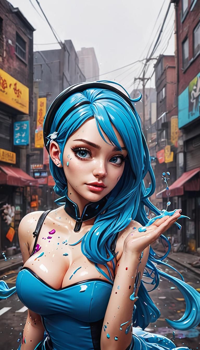 Colorful Graffiti Art with Anime-Inspired Elements