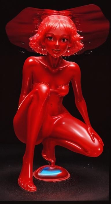 Glowing Red Slime Girl in Dark Room