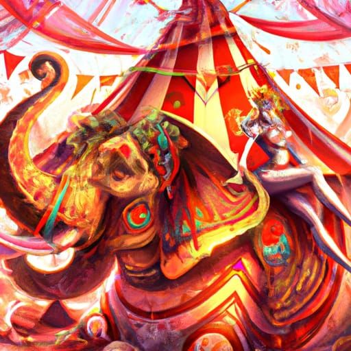 Ornate Elephant Rider Inside Circus Tent