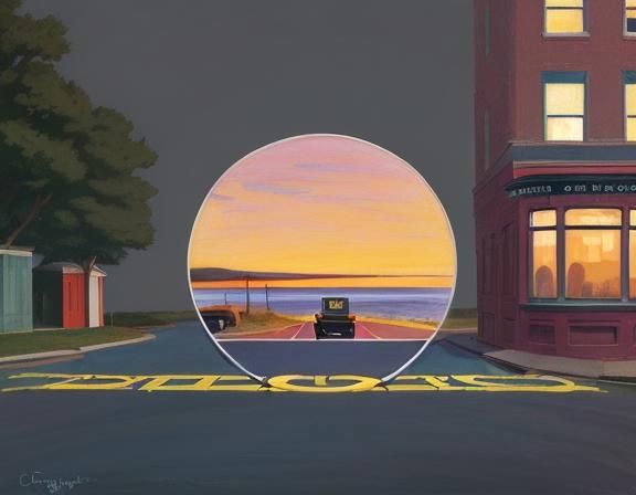 Road's End: Colorful Circle in Hopper Style