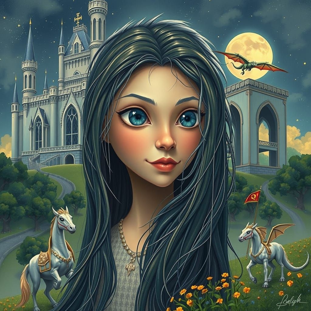 Regal Dragon with Majestic Castle in a Fairy Tale Landscape