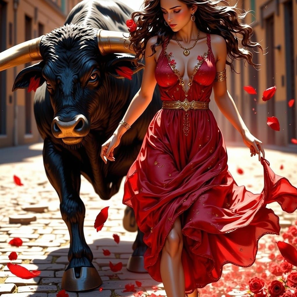 Woman and Bull in Style of Old Masters