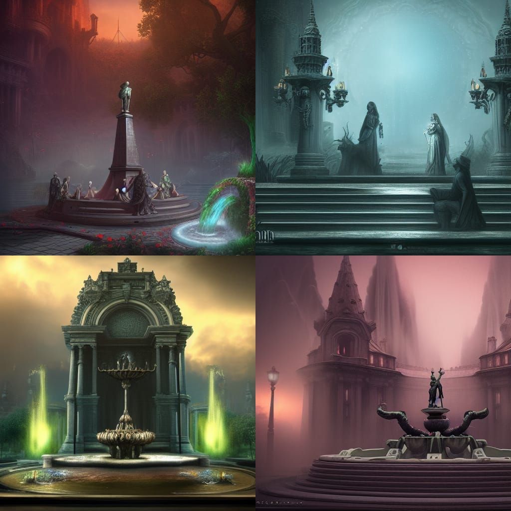 Creepy Friendship Fountain in Detailed Matte Painting Style