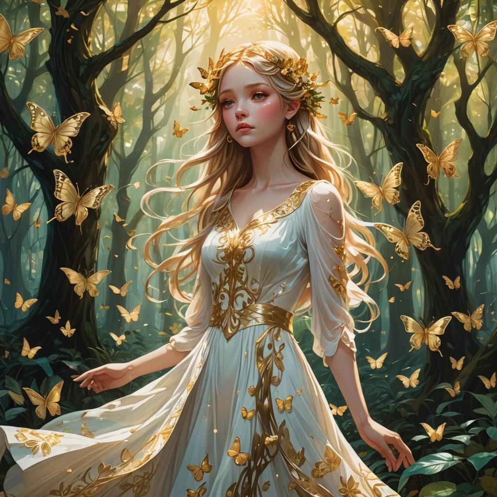 Girl in Mystical Forest: Fantasy Matte Painting