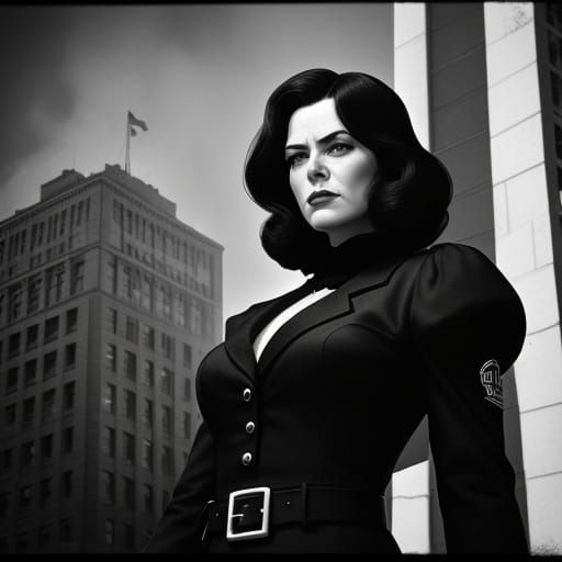 Goddess on Federal Building in Film Noir Style
