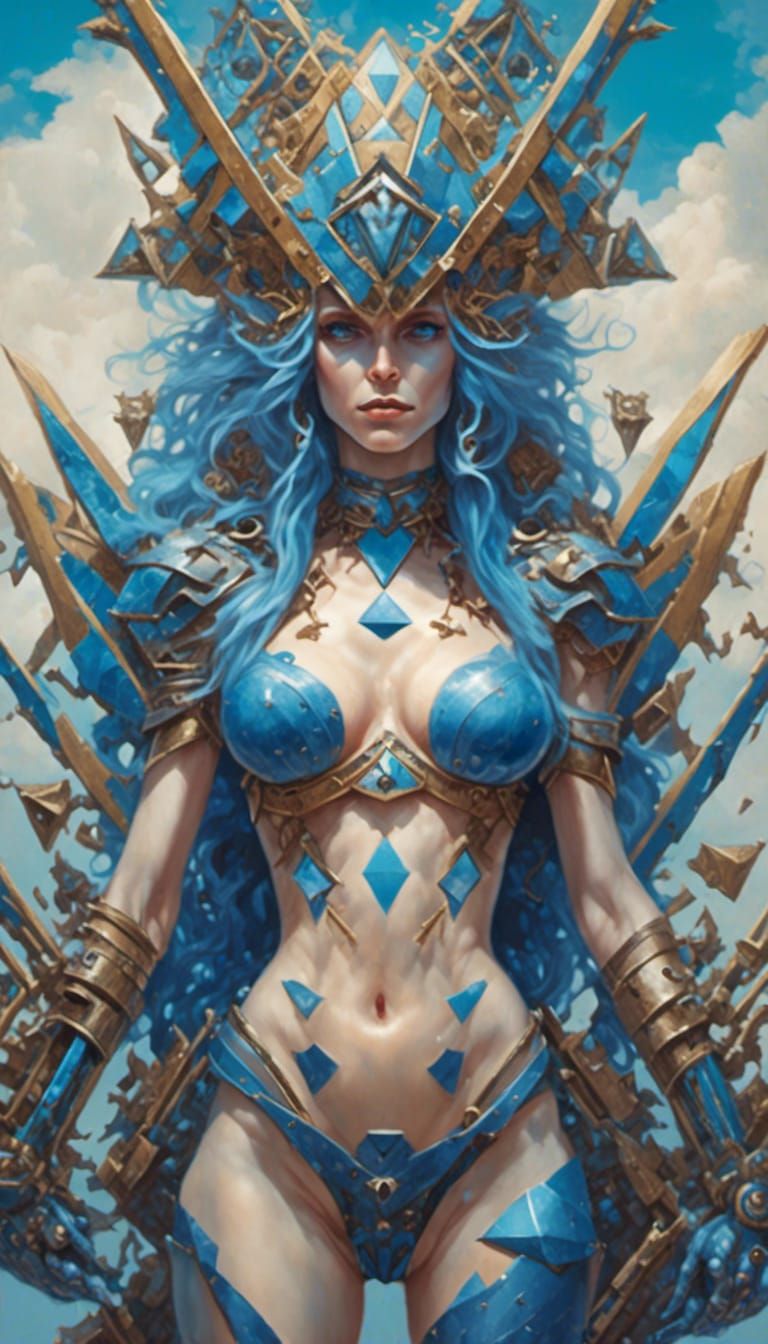 Hyperreal Blue Woman with Triangle Weapon