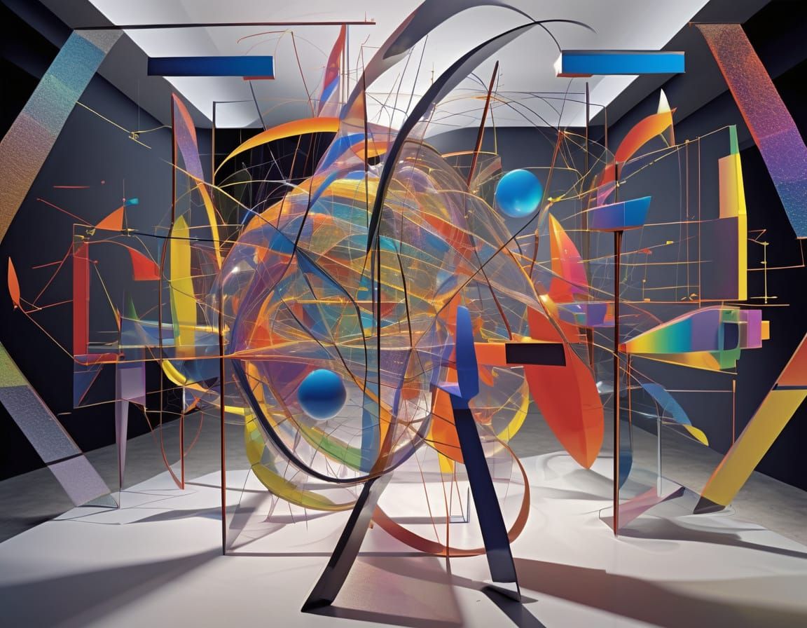 negatory inside out  luminobabel  3D  gigantic floating hyperdetailed math art geometry graphs symbols  kinetic  sculptu...