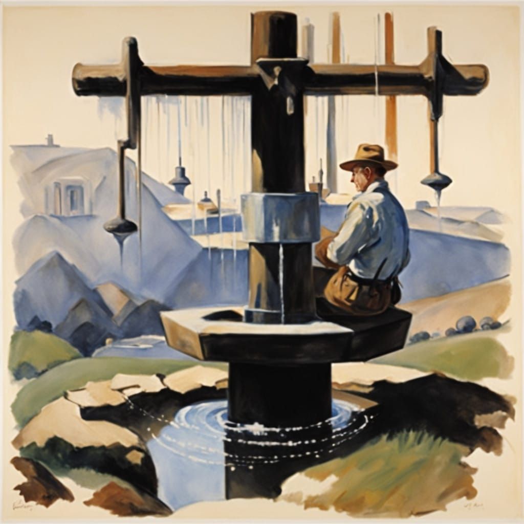 Man by a Well Spinning an Ox in Rustic Circle