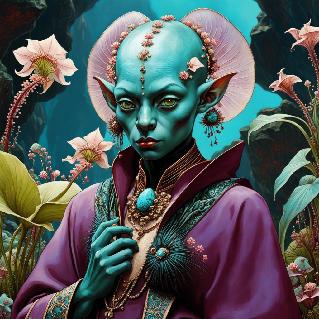 Turquoise Goblin Warlock with Carnivorous Plants