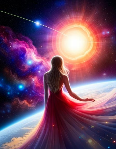 Celestial Traveler's Journey Through Vibrant Cosmos