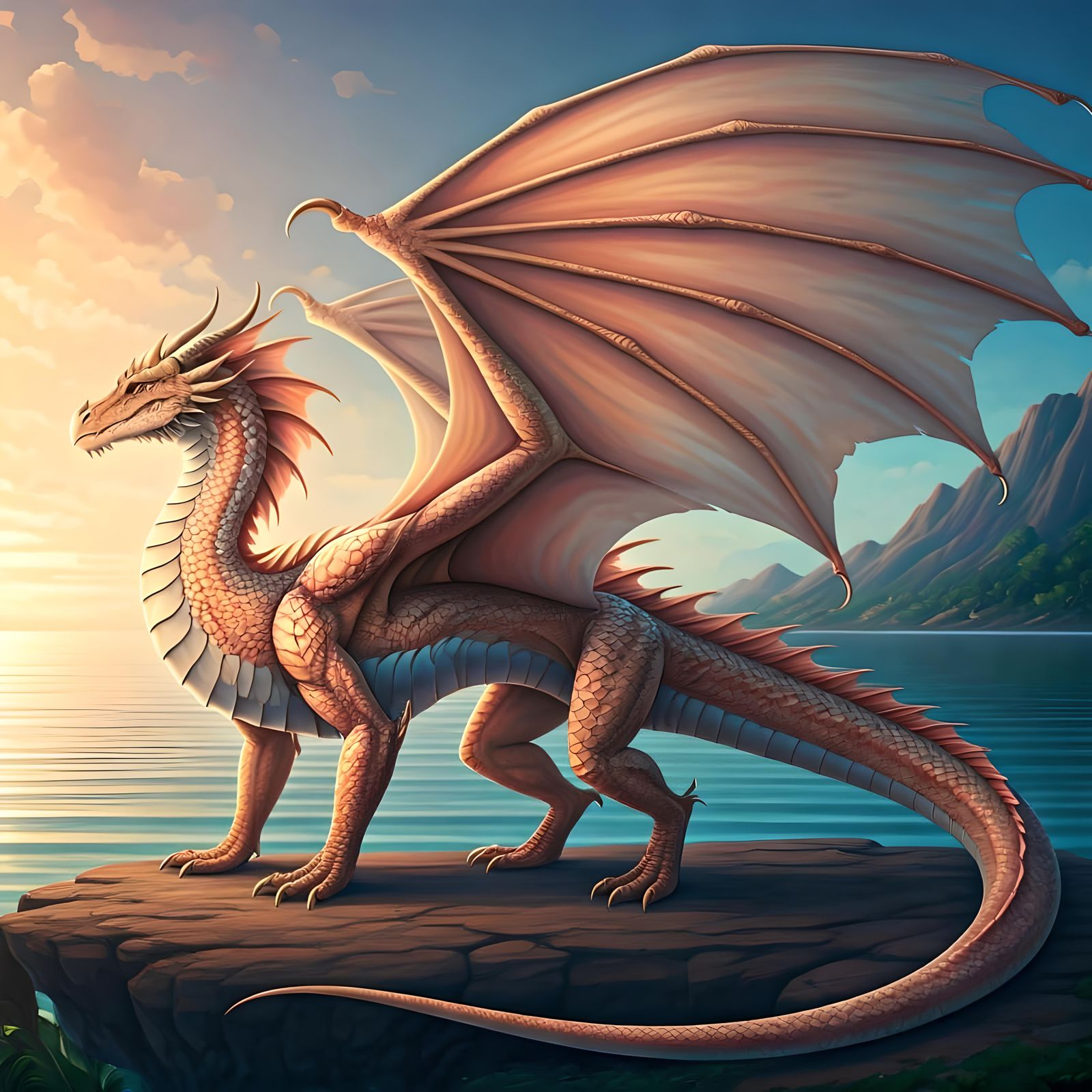 Epic African Dragon Illustration in Salmon and Pink