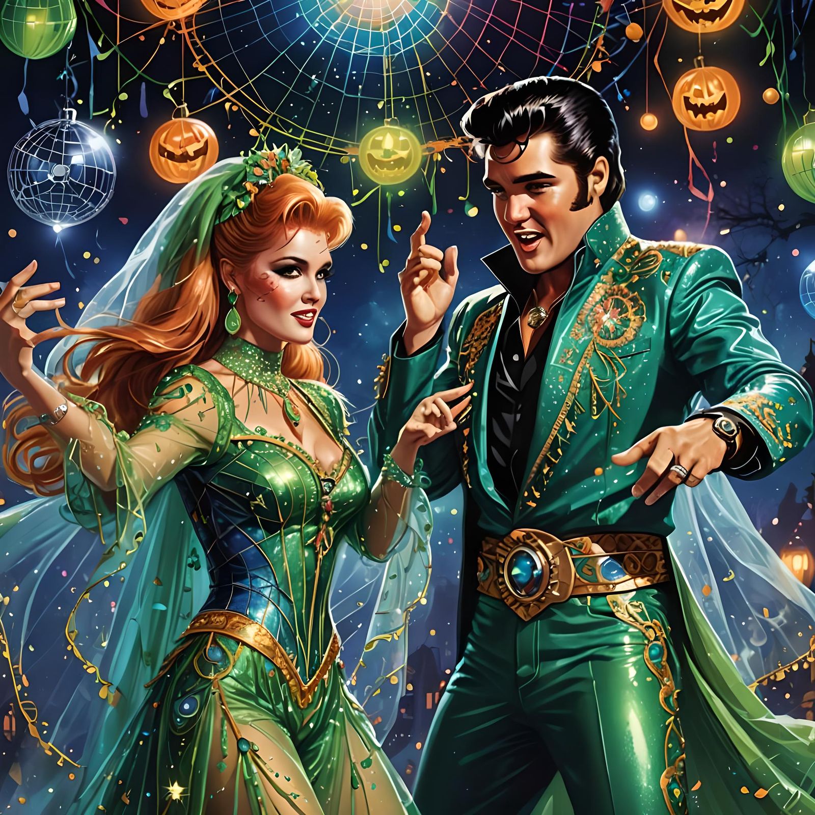 Elvis and Ann Margret Halloween Party, Detailed Matte Painti...