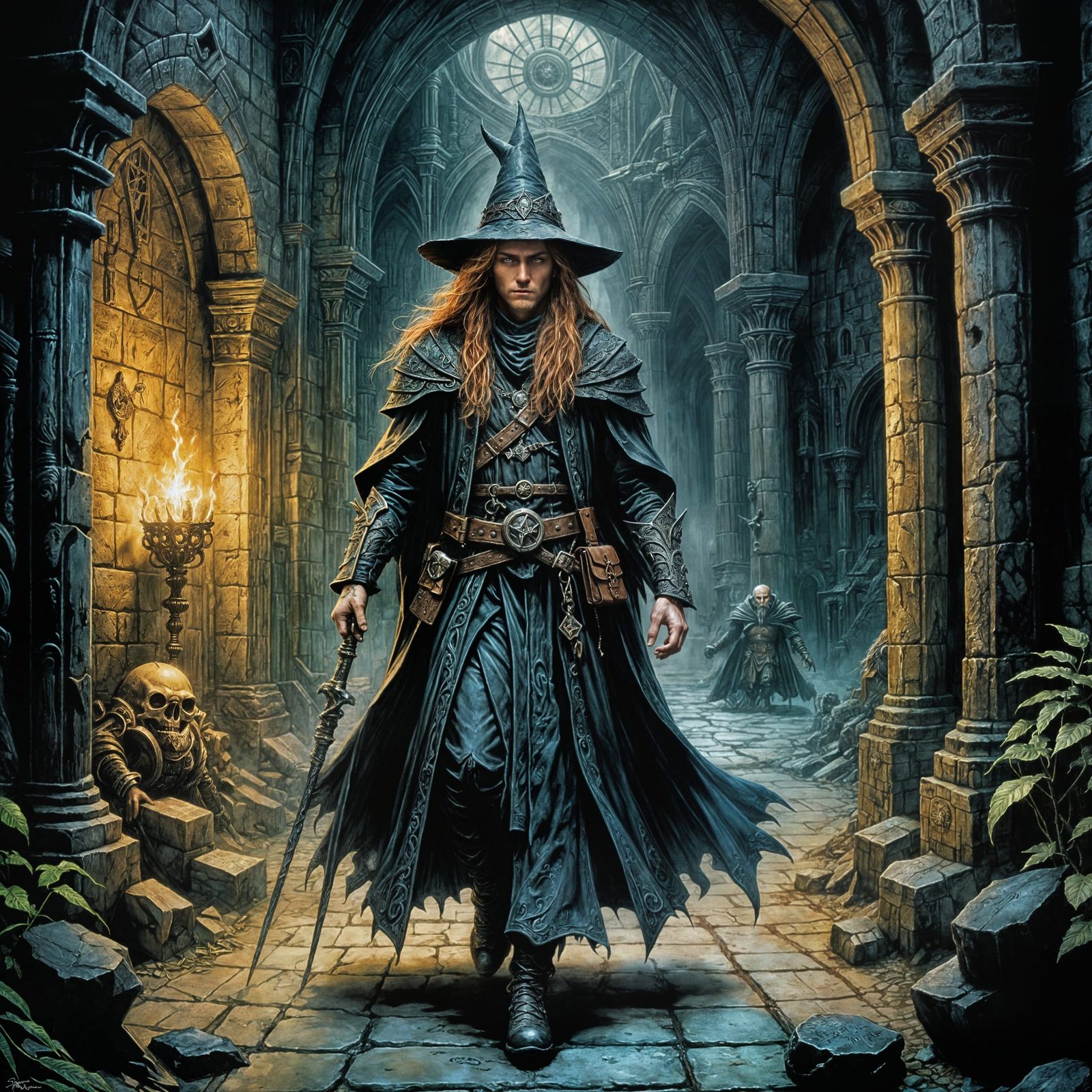 Wizard in a Dark Magic Dungeon: Comic Book Style