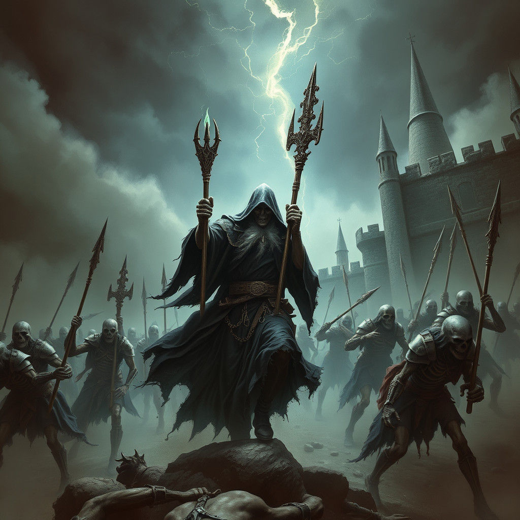 Warlock Leading Undead Army to Castle