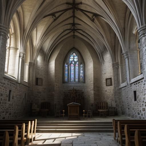 Rustic Medieval Church Sanctuary with Stone Altar