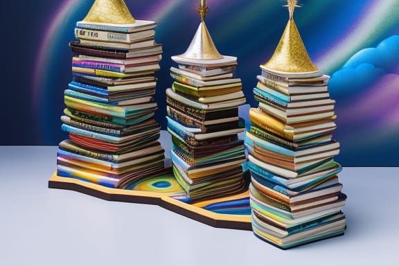 Book Staircase to Iridescent Clouds, Watercolor Illustration