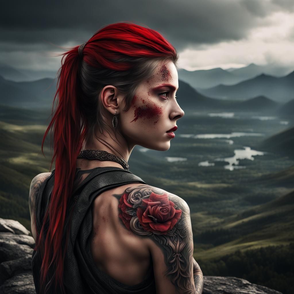 Warrior Girl Crying in a Contrasting World