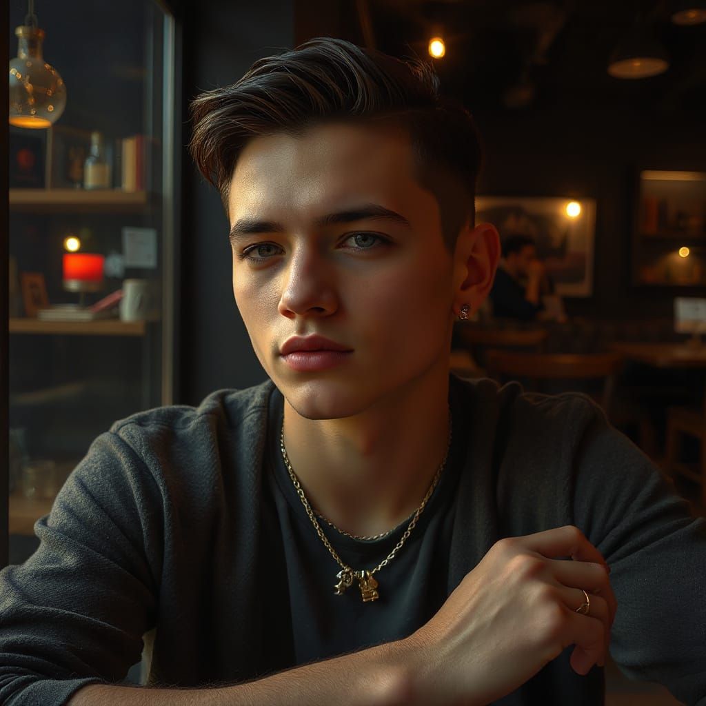 Grunge Aesthetic Guy in Celestial Cafe