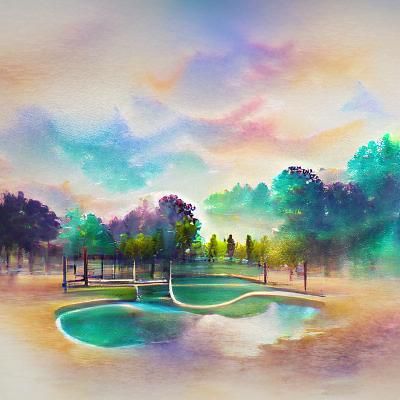 Watercolor Serene Park in 8k Resolution