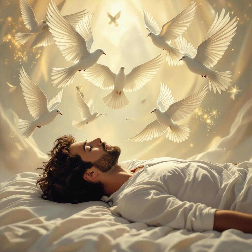 Ethereal Angel Wings Surround a Man in Golden Light