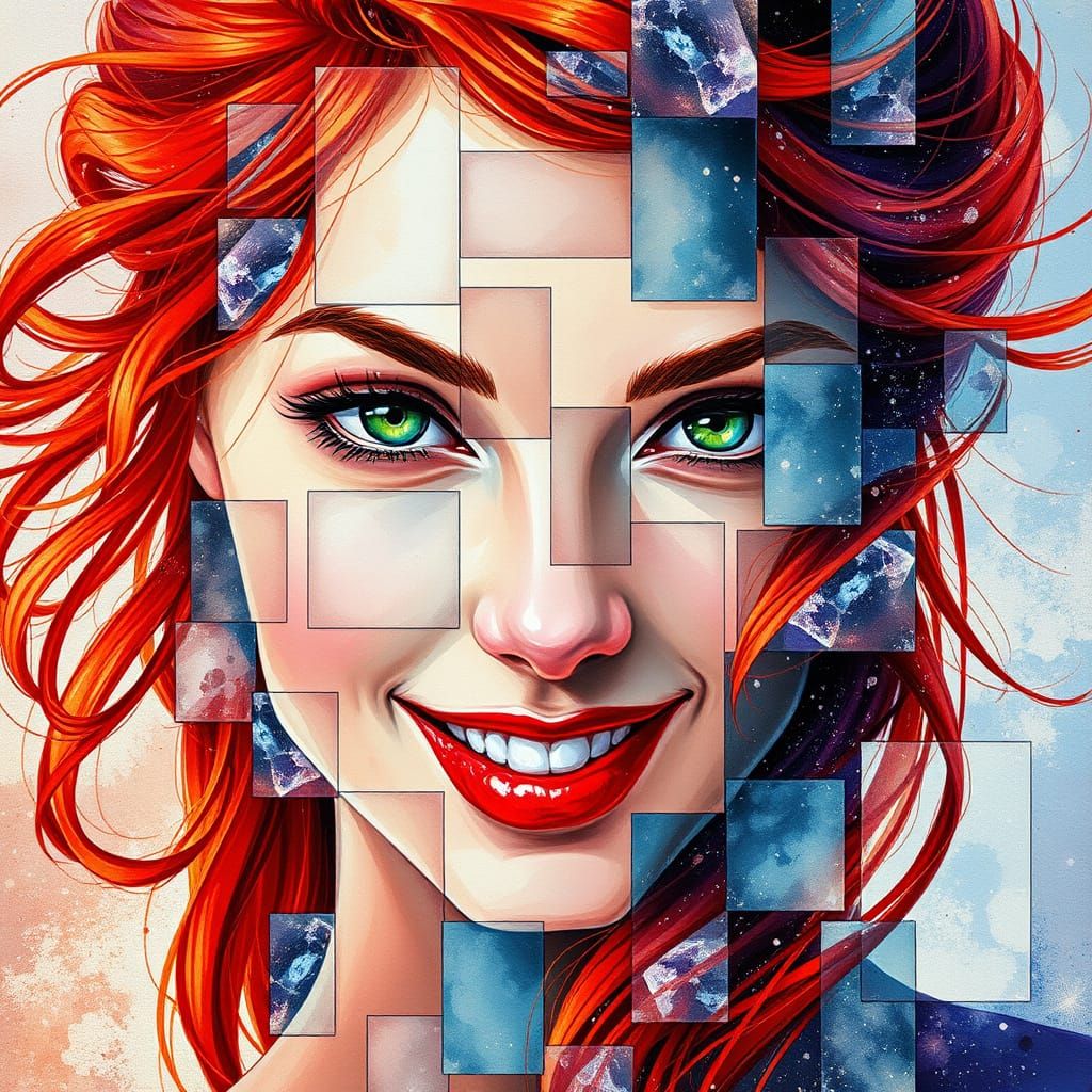 Mystical Red-Haired Beauty in Vibrant Watercolor Style