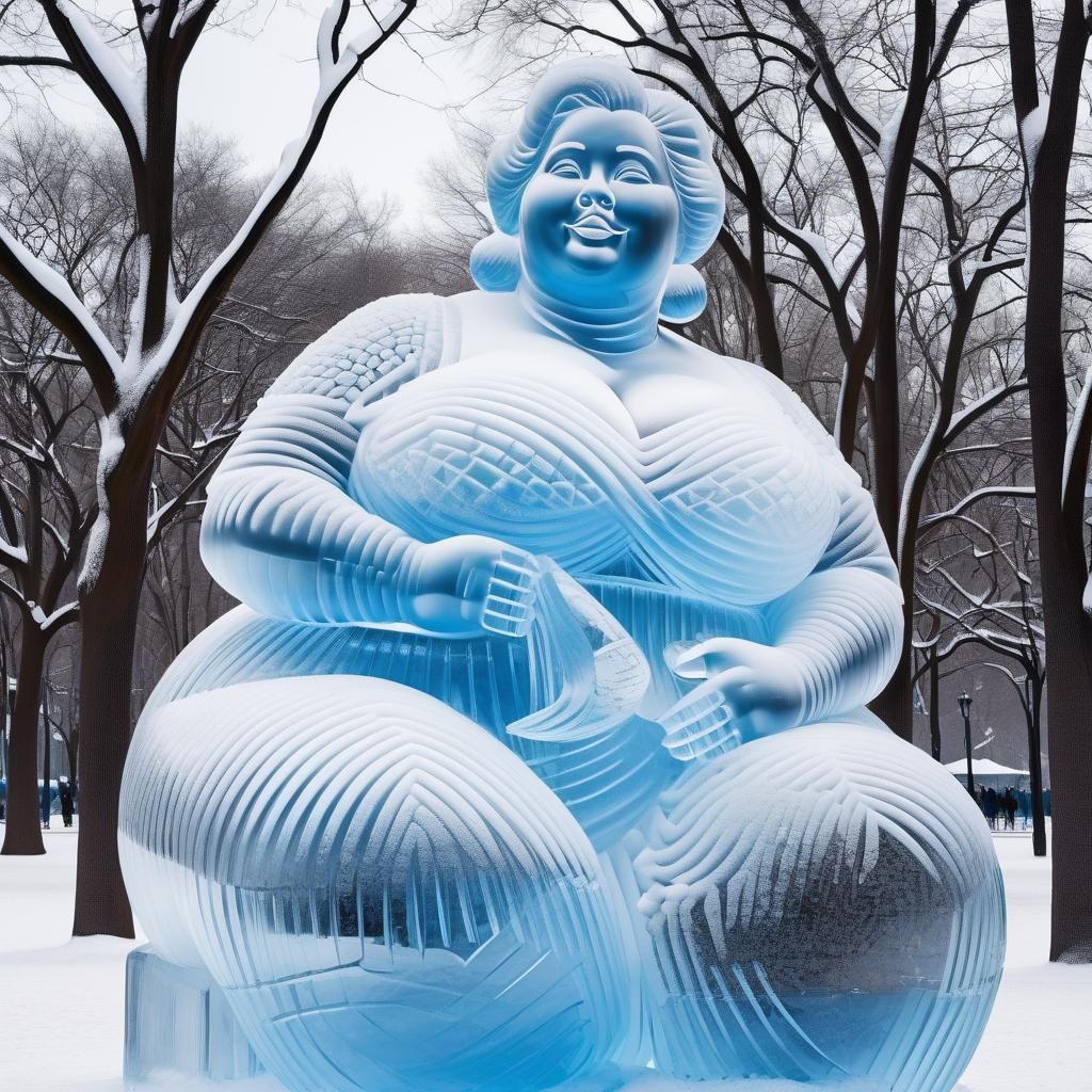 Detailed Ice Sculpture of Curvy Woman in Winter Park