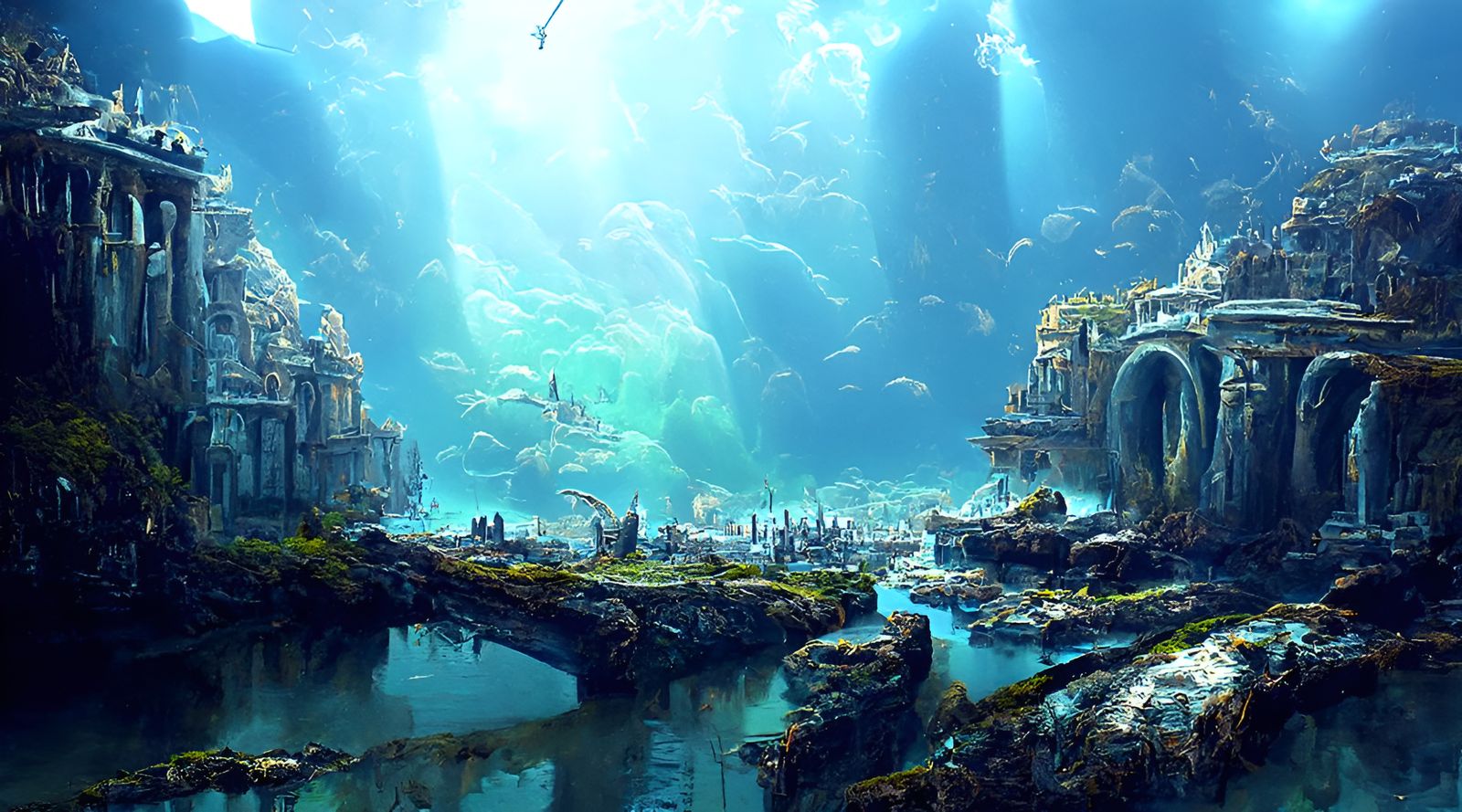 Underwater Atlantis City in Detailed Matte Painting
