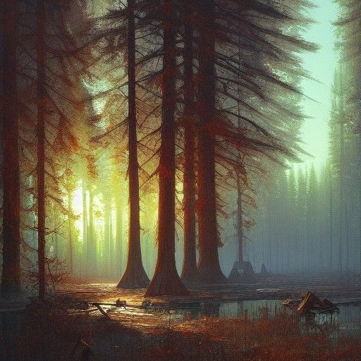 Canadian Forest Under Aurora: Impressionistic Oil Painting