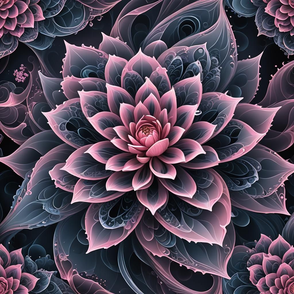 Pink Flower on Dark Ocean in Vector Fractal