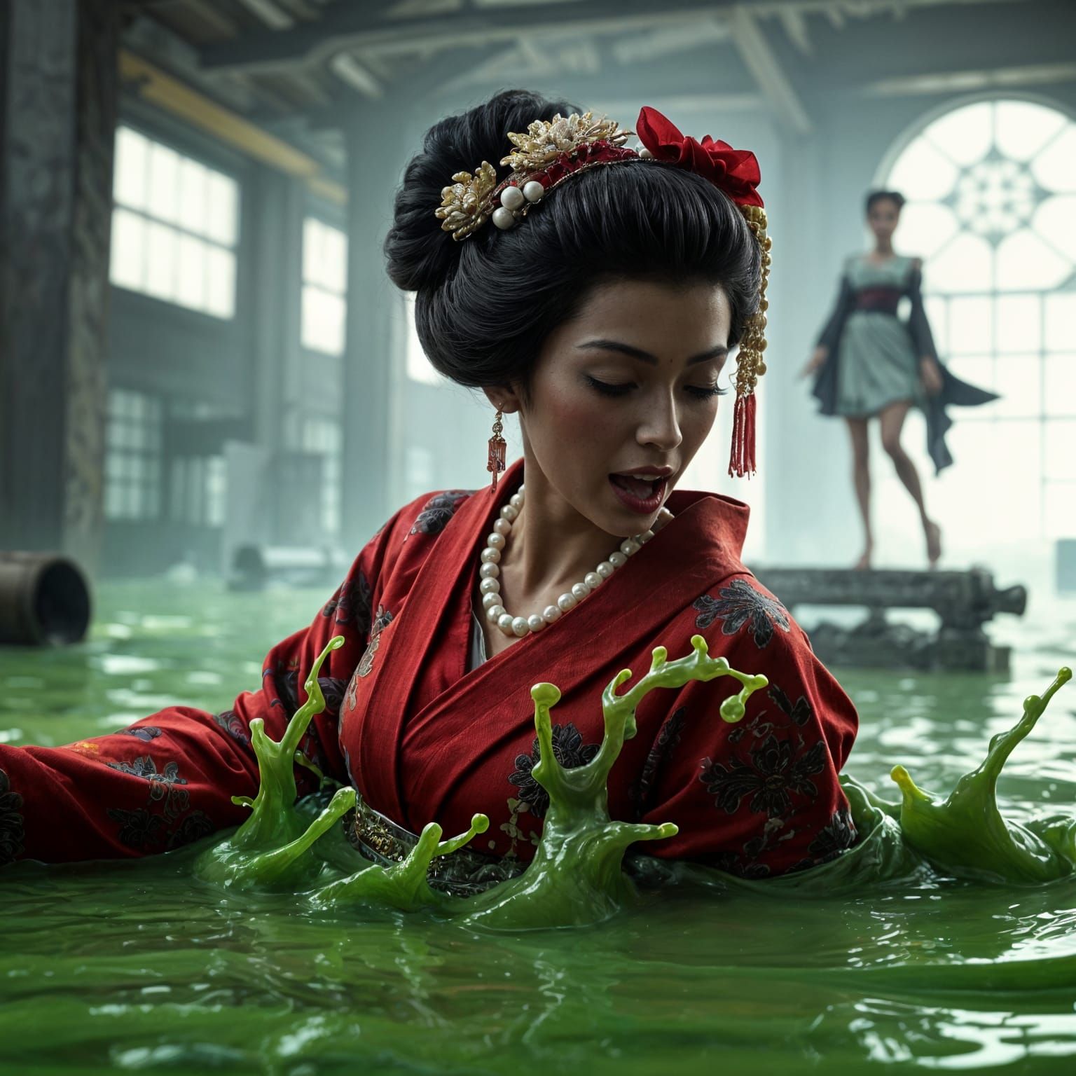 Geisha Sinking into Ooze in Dreamscape Style