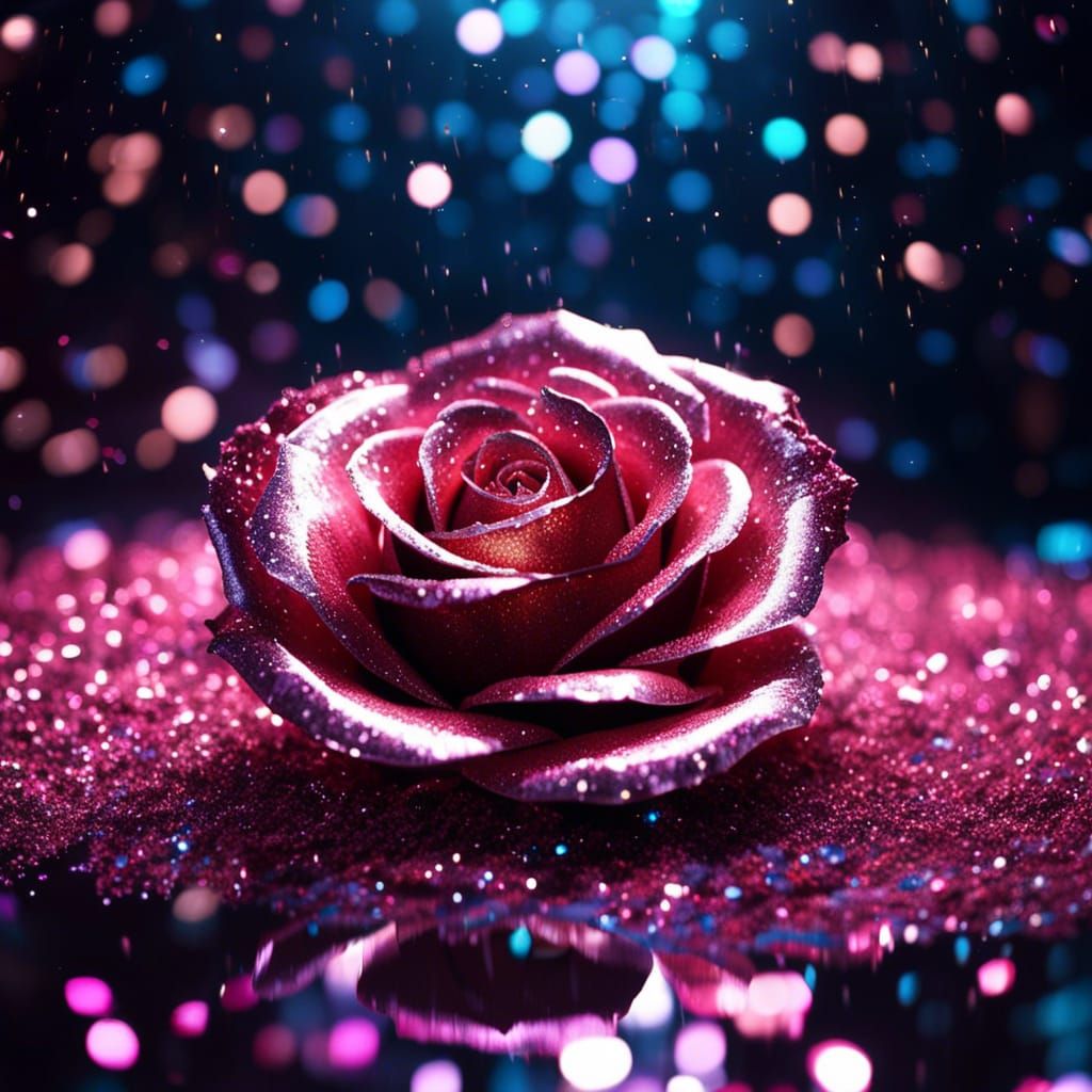 Sparkling Glitter Rose in Glimmering Cave